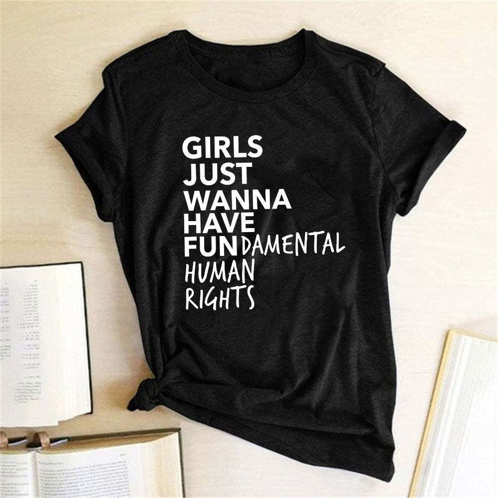 Empowerment Expressions: Women's Human Rights Letter Print Feminist Tee - Premium t-shirt from eprolo - Just $16.95! Shop now at Lees Krazy Teez