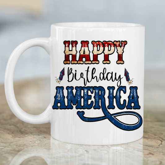 Happy birthday America U.S.A flag Fourth of July Mug - Premium mugs from Lees Krazy Teez - Just $24.95! Shop now at Lees Krazy Teez