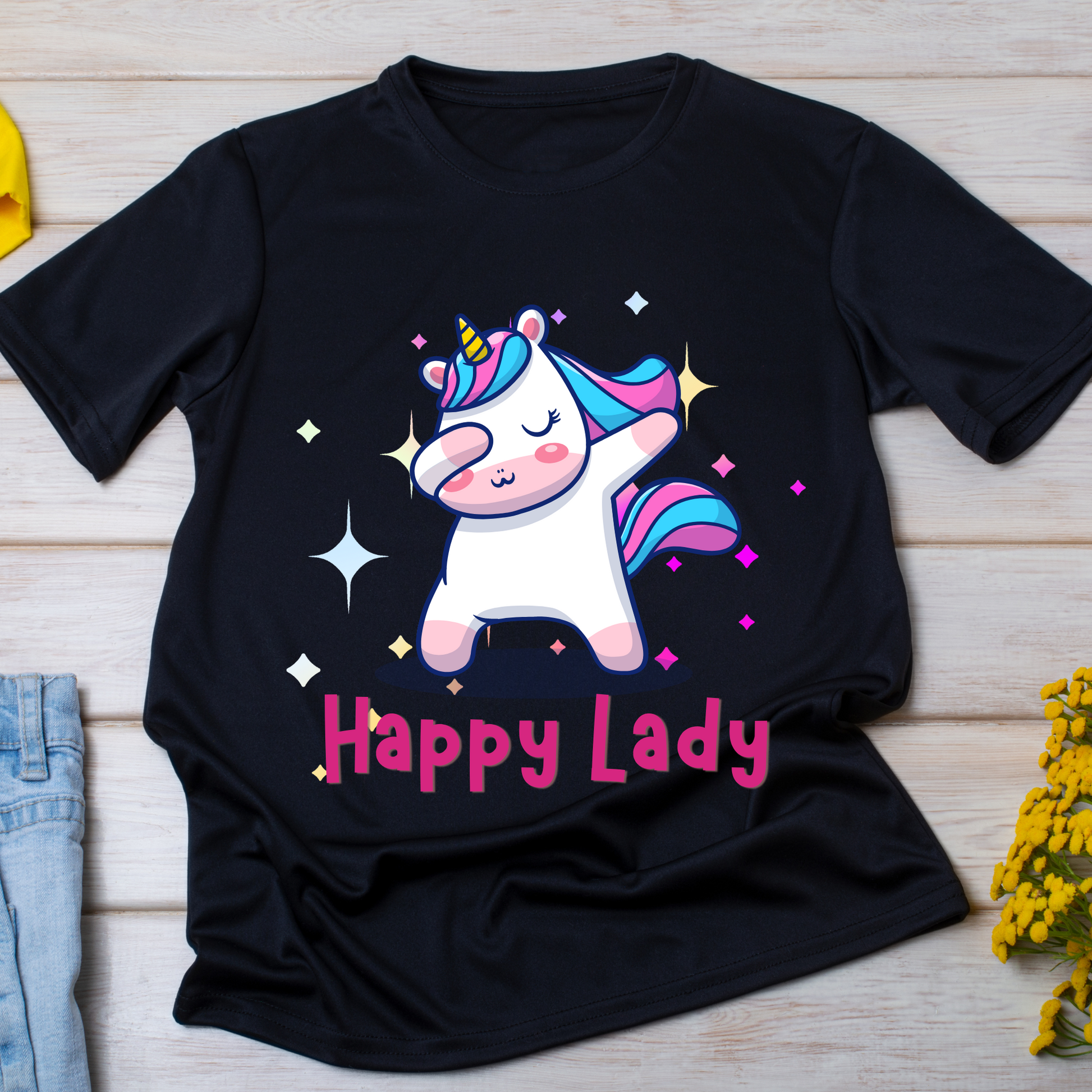 Happy lady awesome unicorn tee - shirt for women - Premium t-shirt from Lees Krazy Teez - Just $19.95! Shop now at Lees Krazy Teez