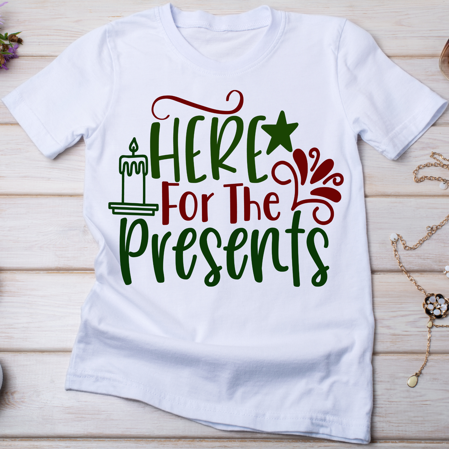 Here for the presents Christmas Women's t-shirt - Premium t-shirt from Lees Krazy Teez - Just $19.95! Shop now at Lees Krazy Teez