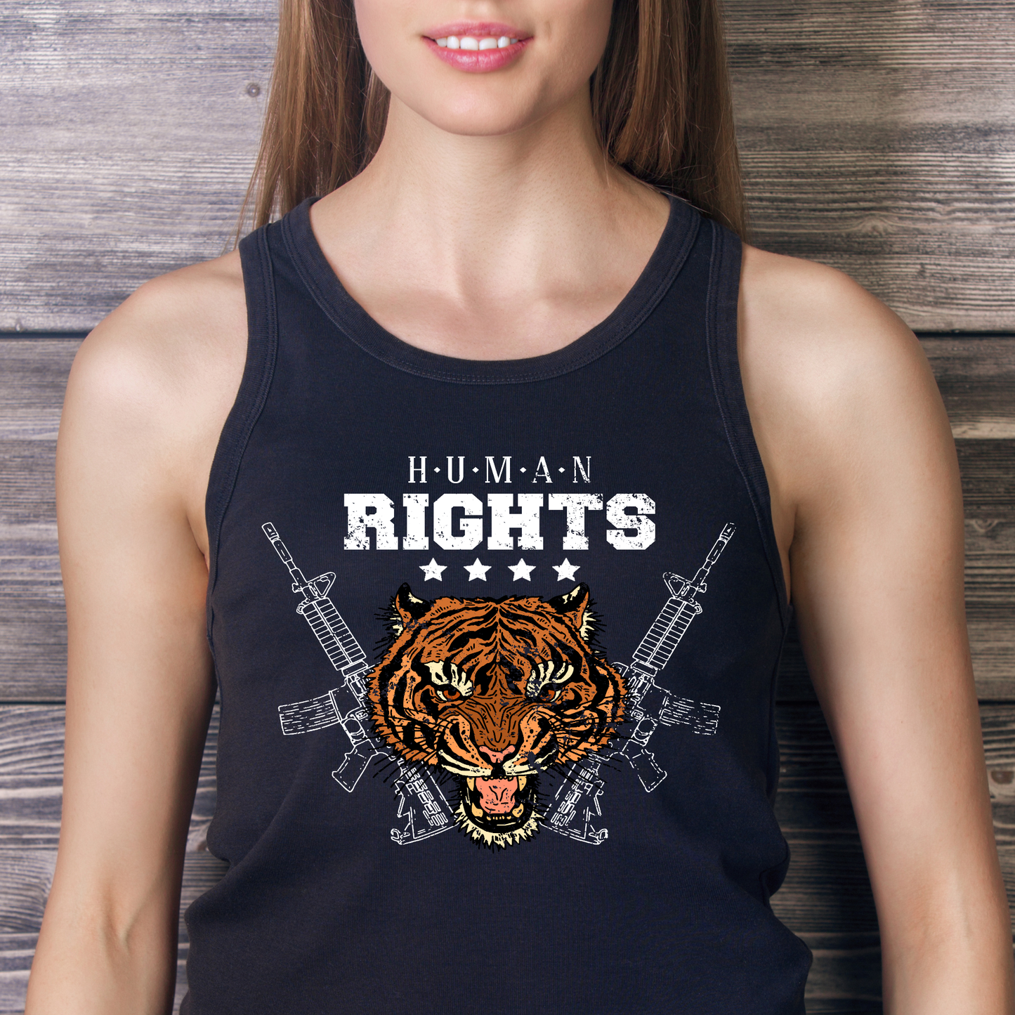 Human rights tiger gun rights Women's tank top - Premium t-shirt from Lees Krazy Teez - Just $19.95! Shop now at Lees Krazy Teez