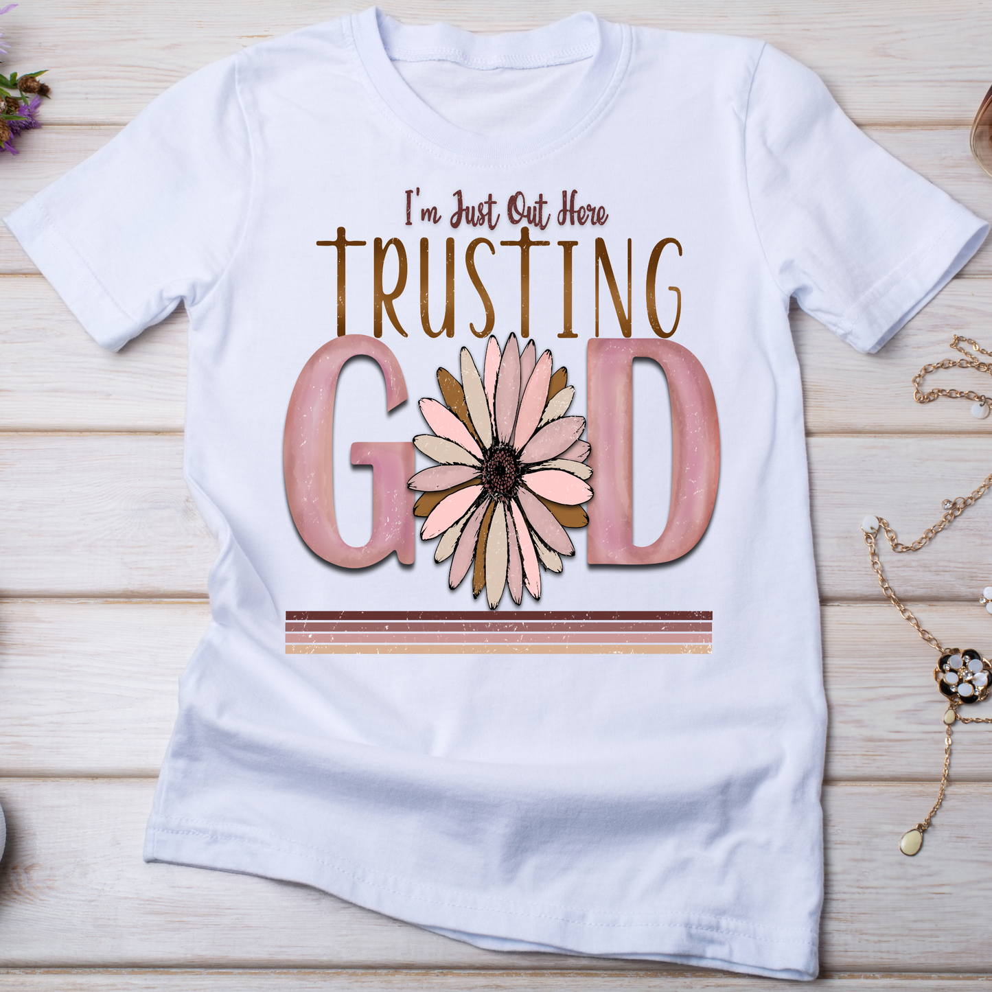 I'm just out here trusting God Ascension Day Christian Women's t-shirt - Premium t-shirt from Lees Krazy Teez - Just $21.95! Shop now at Lees Krazy Teez