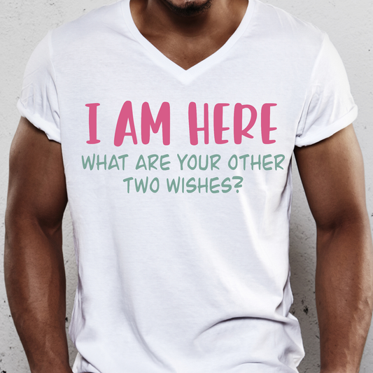 I am here what are your other two wishes Men's funny t-shirt - Premium t-shirt from Lees Krazy Teez - Just $19.95! Shop now at Lees Krazy Teez
