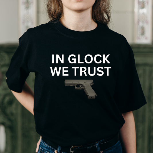 In Glock We Trust Women's gun rights adult T-Shirt - Premium t-shirt from Lees Krazy Teez - Just $19.95! Shop now at Lees Krazy Teez