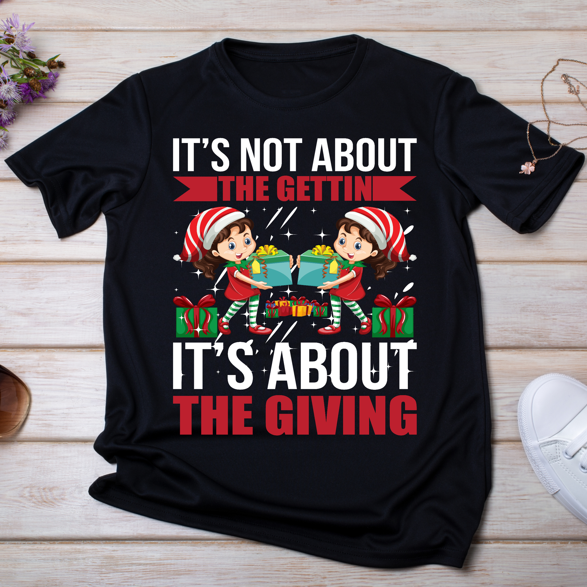 It's not about the gettin - It's about the giving holiday Christmas t-shirt - Premium t-shirt from Lees Krazy Teez - Just $19.95! Shop now at Lees Krazy Teez