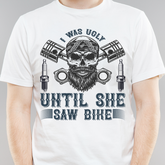 I was ugly until she saw bike Men's motorcycle t-shirt - Premium t-shirt from Lees Krazy Teez - Just $19.95! Shop now at Lees Krazy Teez