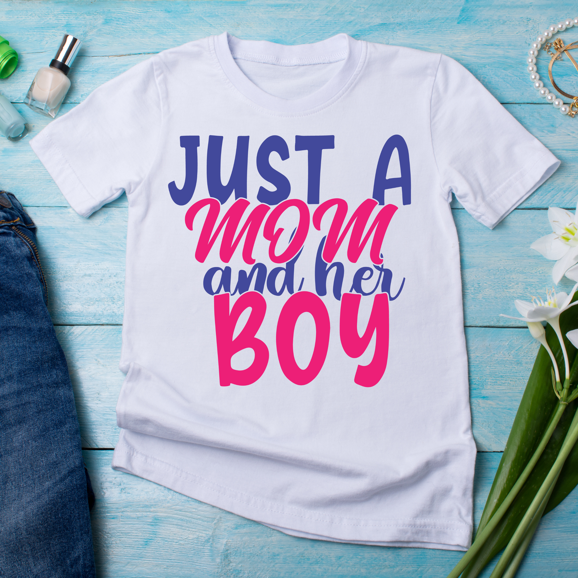 Just a mom and her boy - unique Mommy t-shirt - Premium t-shirt from Lees Krazy Teez - Just $19.95! Shop now at Lees Krazy Teez
