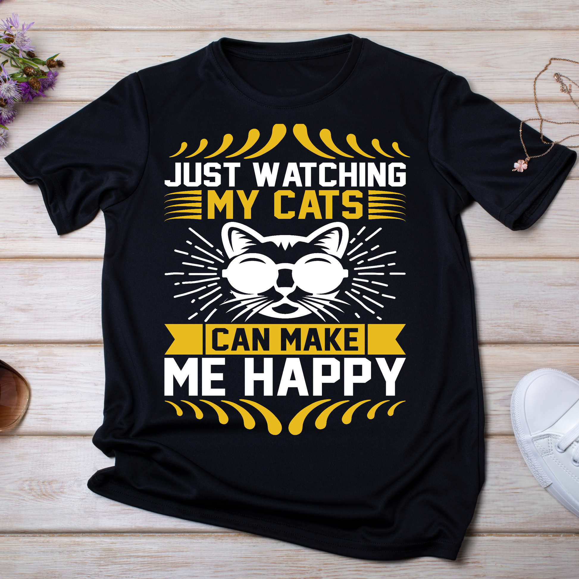 Just watching my cats can make me happy animal t-shirt - Premium t-shirt from Lees Krazy Teez - Just $21.95! Shop now at Lees Krazy Teez