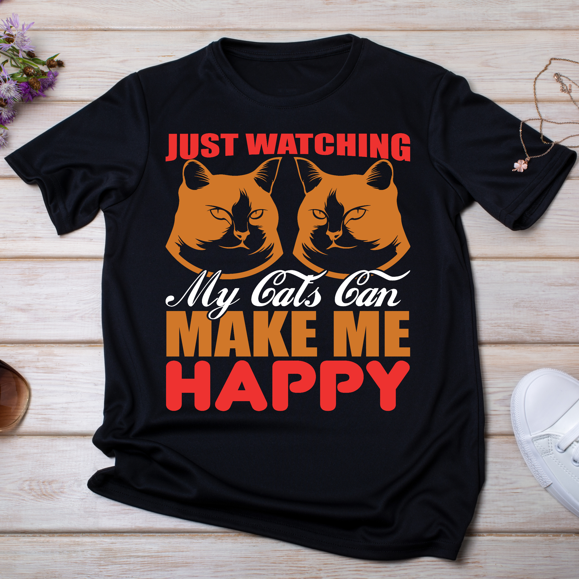 Just watching my cats can make me happy unique animal women's t-shirt - Premium t-shirt from Lees Krazy Teez - Just $19.95! Shop now at Lees Krazy Teez