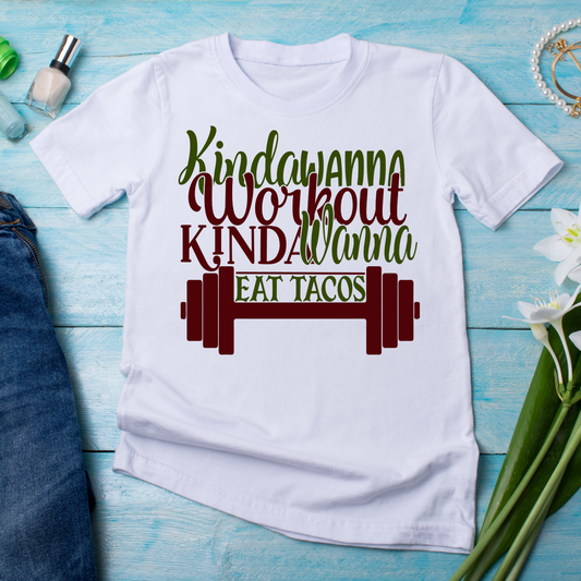 Kinda wanna workout kinda wanna eat tacos Women's t-shirt - Premium t-shirt from Lees Krazy Teez - Just $19.95! Shop now at Lees Krazy Teez