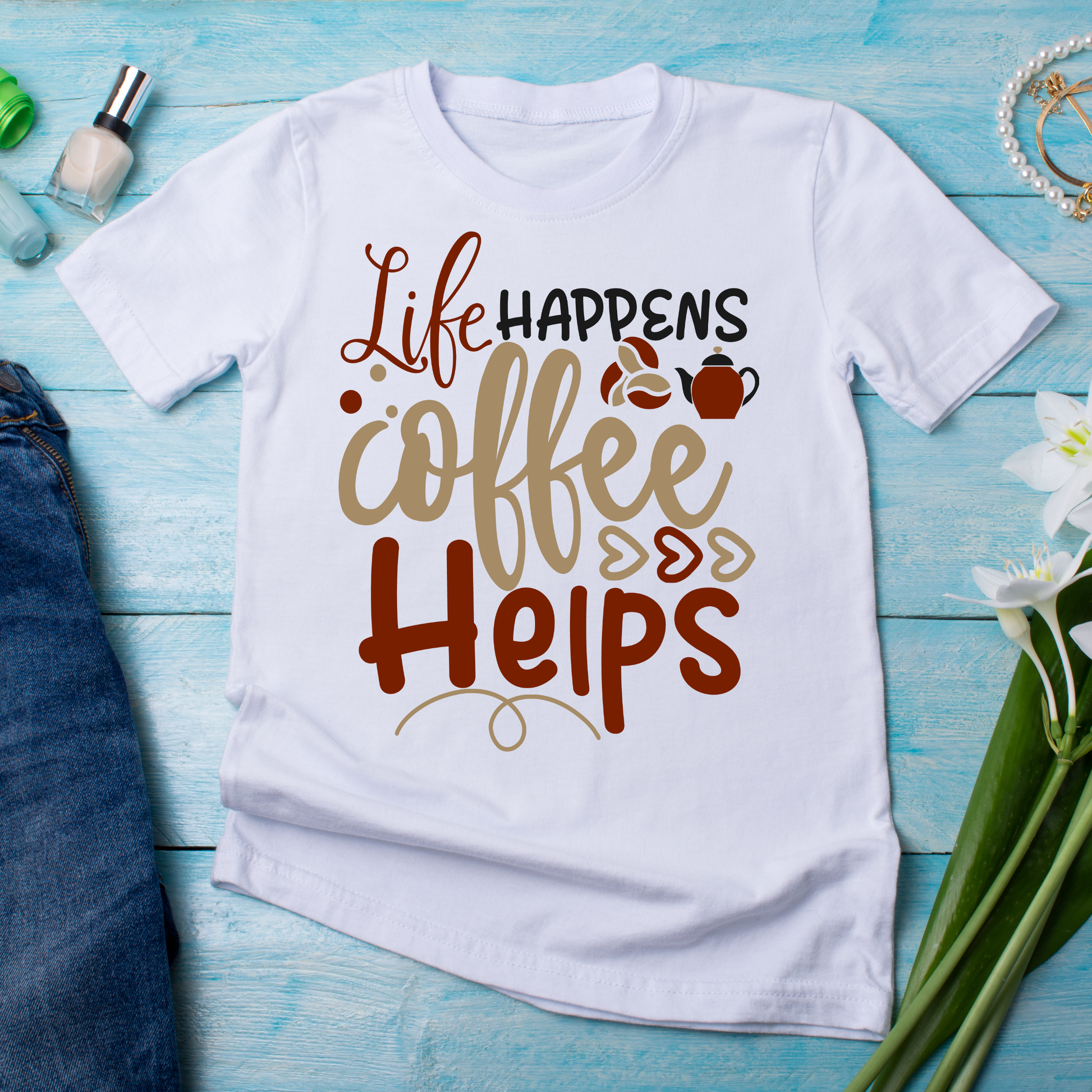 Life happens coffee helps typography quote - Premium t-shirt from Lees Krazy Teez - Just $19.95! Shop now at Lees Krazy Teez