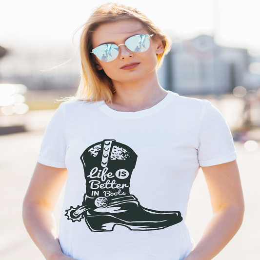 Life is better in boots Women's tshirt - Premium t-shirt from Lees Krazy Teez - Just $19.95! Shop now at Lees Krazy Teez