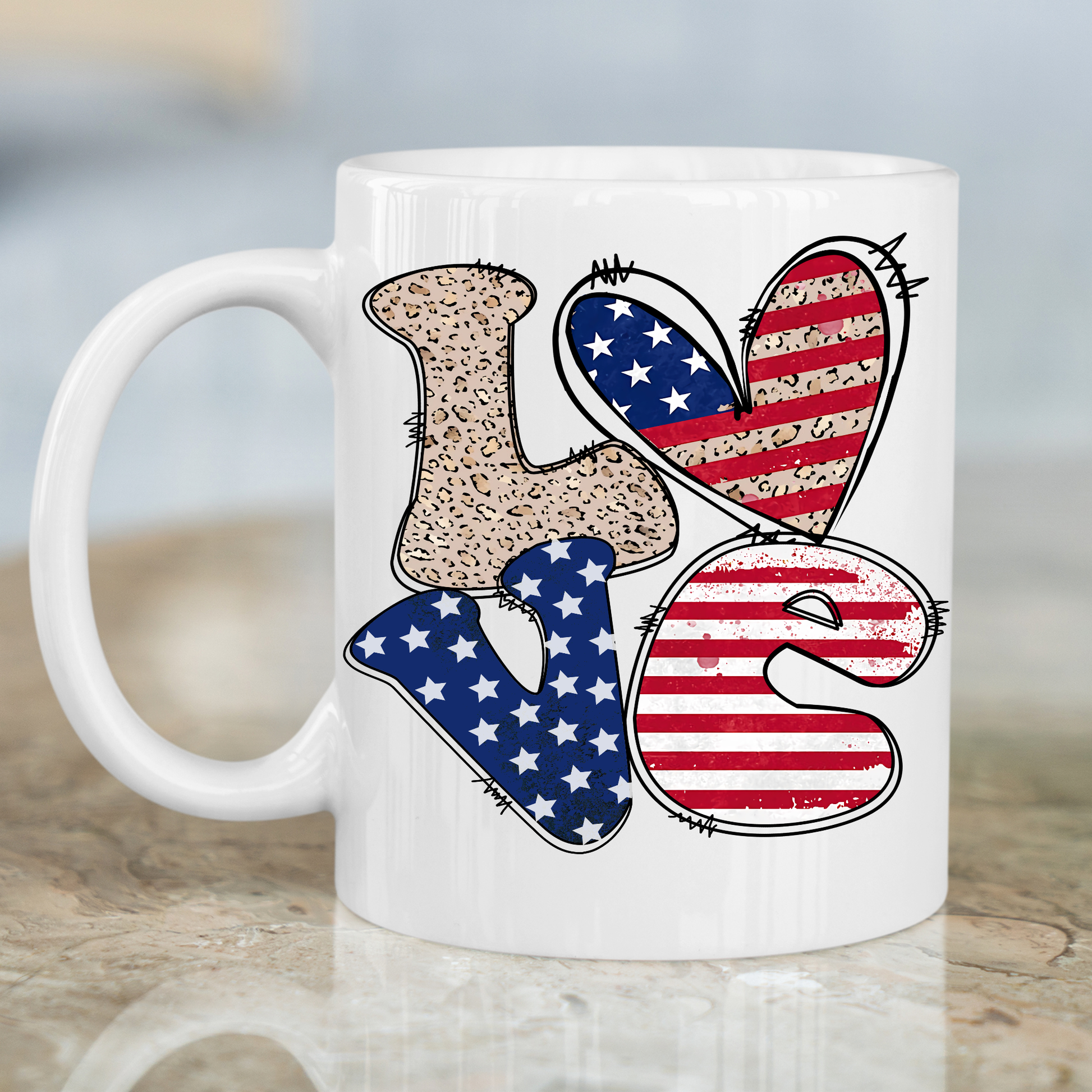 Love American flag vector art Fourth of July Mug - Premium mugs from Lees Krazy Teez - Just $24.95! Shop now at Lees Krazy Teez