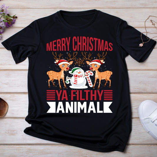 Merry Christmas ya filthy animal reindeer funny Christmas animal t-shirt - Premium t-shirt from Lees Krazy Teez - Just $19.95! Shop now at Lees Krazy Teez