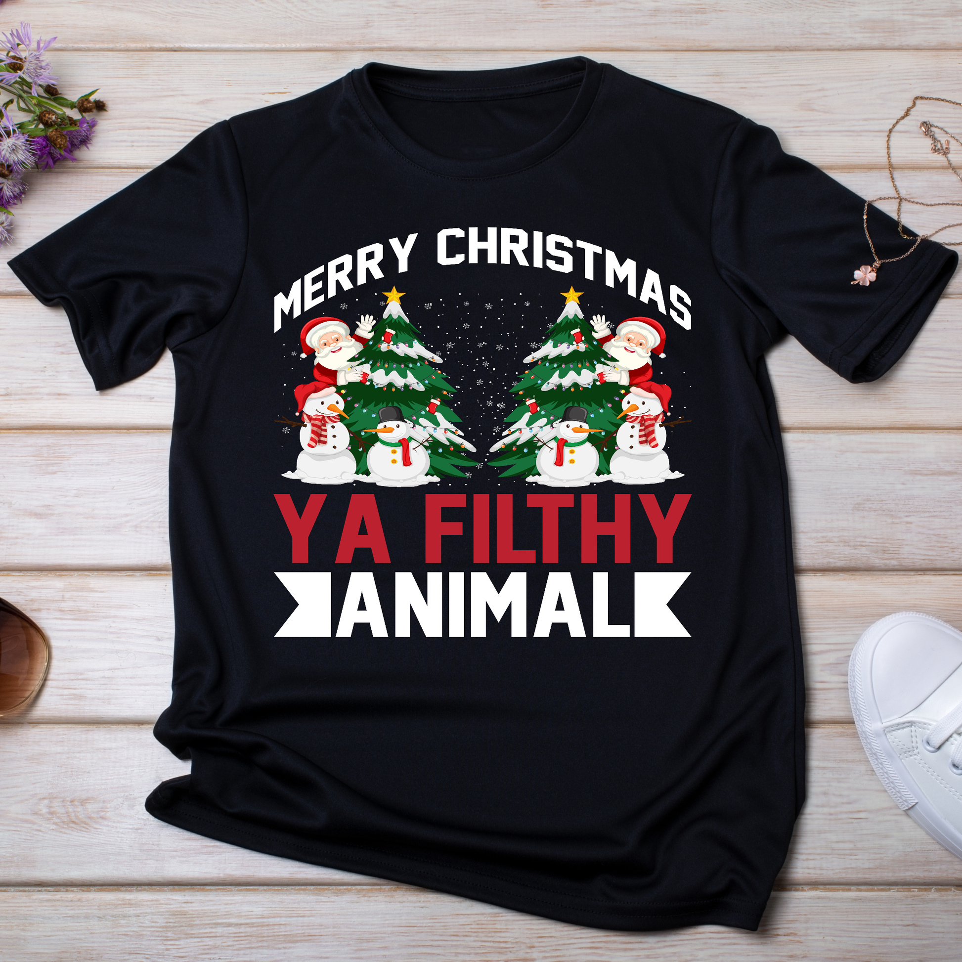 Merry Christmas ya filthy animal funny Christmas snowman t-shirt - Premium t-shirt from Lees Krazy Teez - Just $19.95! Shop now at Lees Krazy Teez