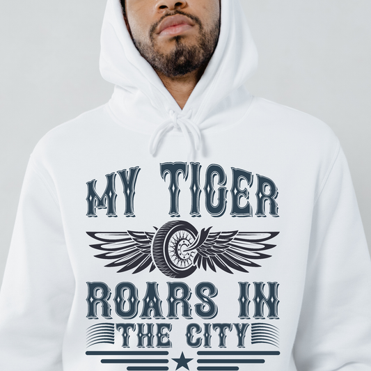 My tiger roars in the city Men's biker hoodie - Premium t-shirt from Lees Krazy Teez - Just $39.95! Shop now at Lees Krazy Teez