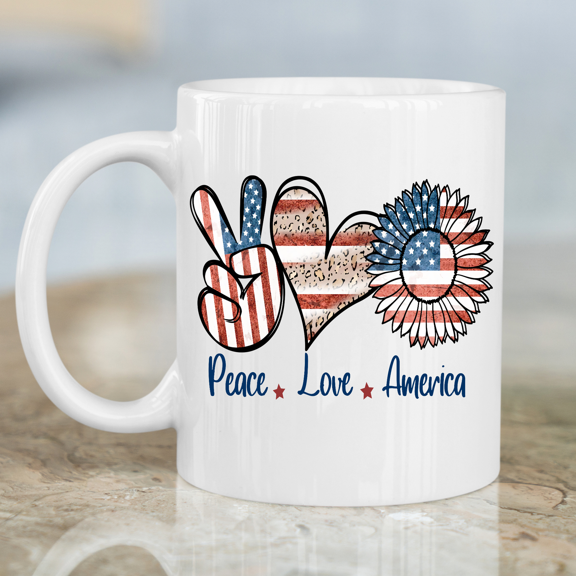 Peace Love America flag vector art Fourth of July Mug - Premium mugs from Lees Krazy Teez - Just $24.95! Shop now at Lees Krazy Teez