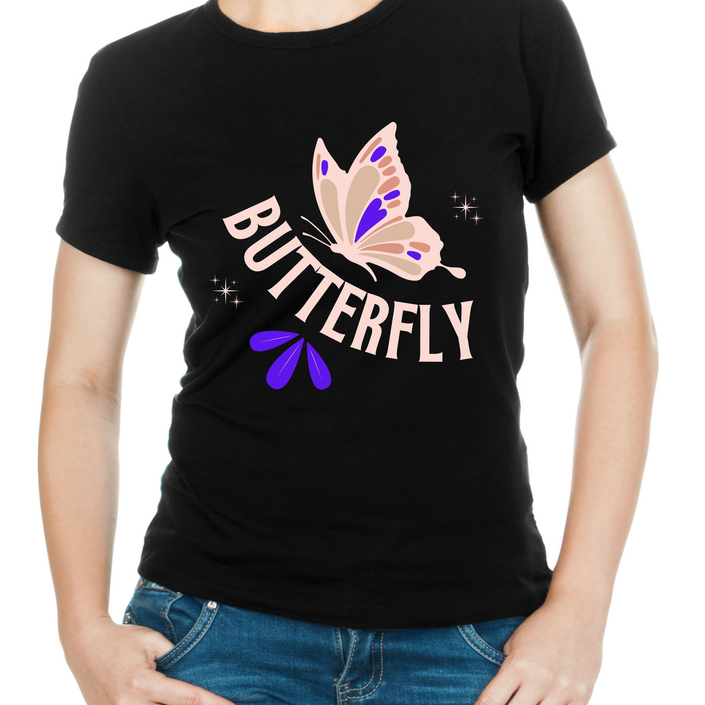 Pink butterfly vector style art Women's t shirt - Premium t-shirt from Lees Krazy Teez - Just $19.95! Shop now at Lees Krazy Teez