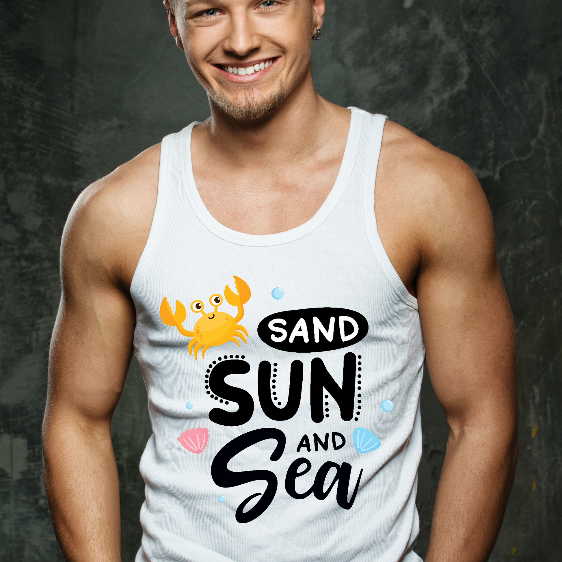 Sand sun and sea vacation awesome Men's tank top - Premium t-shirt from Lees Krazy Teez - Just $19.95! Shop now at Lees Krazy Teez