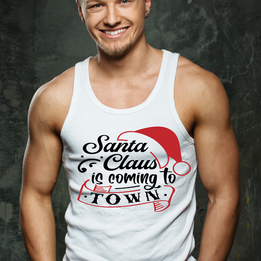 Santa Claus is coming to town Christmas 2023 Men's tank top - Premium t-shirt from Lees Krazy Teez - Just $19.95! Shop now at Lees Krazy Teez
