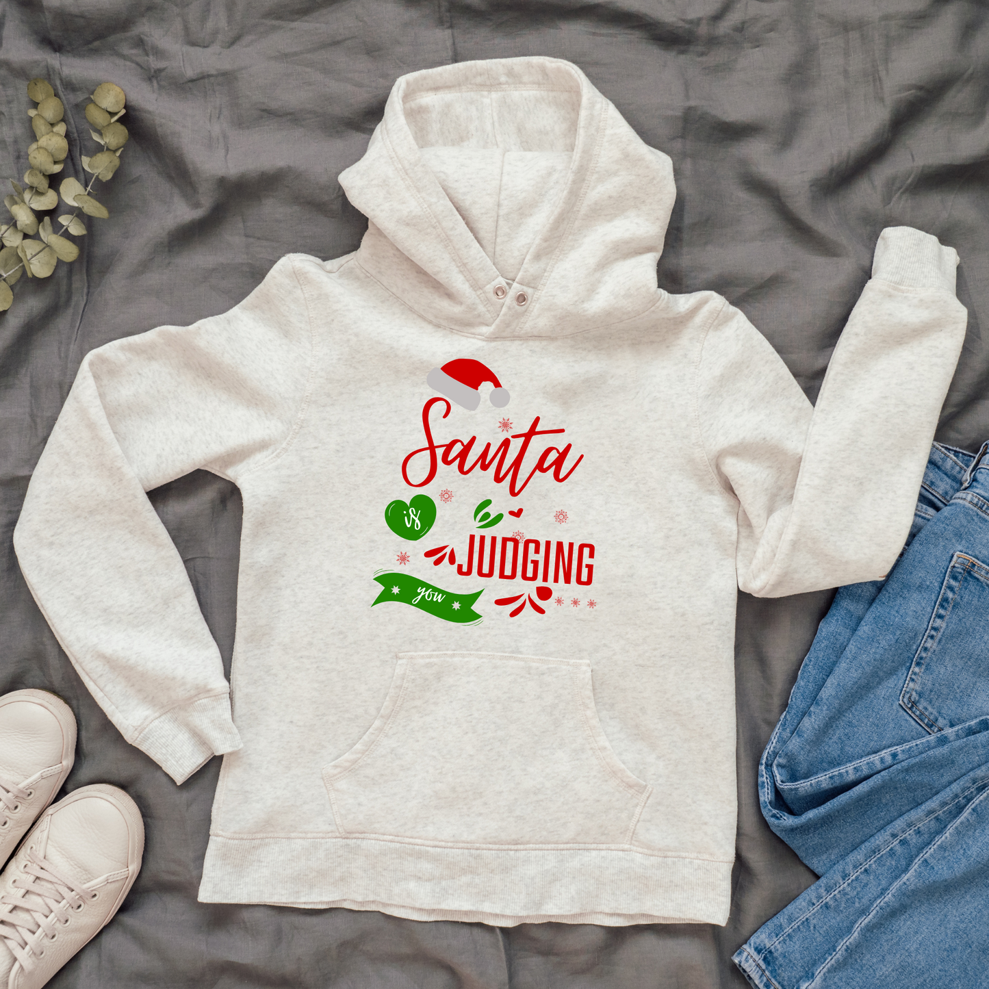 Santa is judging you funny Girls Christmas hoodie - Premium Hoodie from Lees Krazy Teez - Just $39.95! Shop now at Lees Krazy Teez