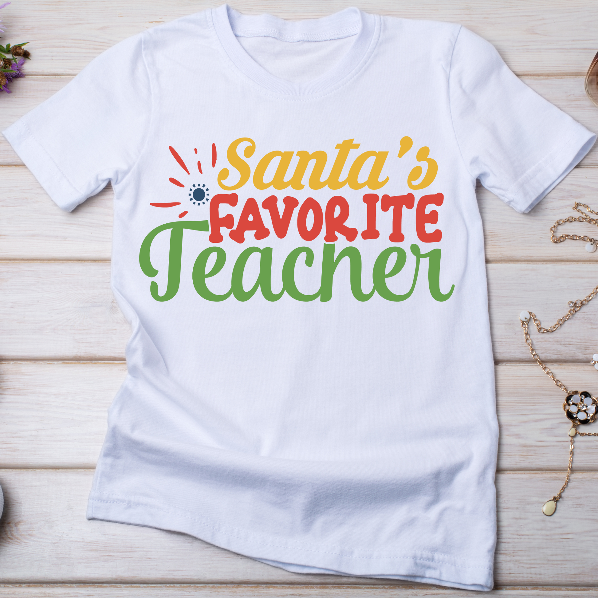 Santas favorite teacher trendy Women's Christmas t-shirt - Premium t-shirt from Lees Krazy Teez - Just $19.95! Shop now at Lees Krazy Teez