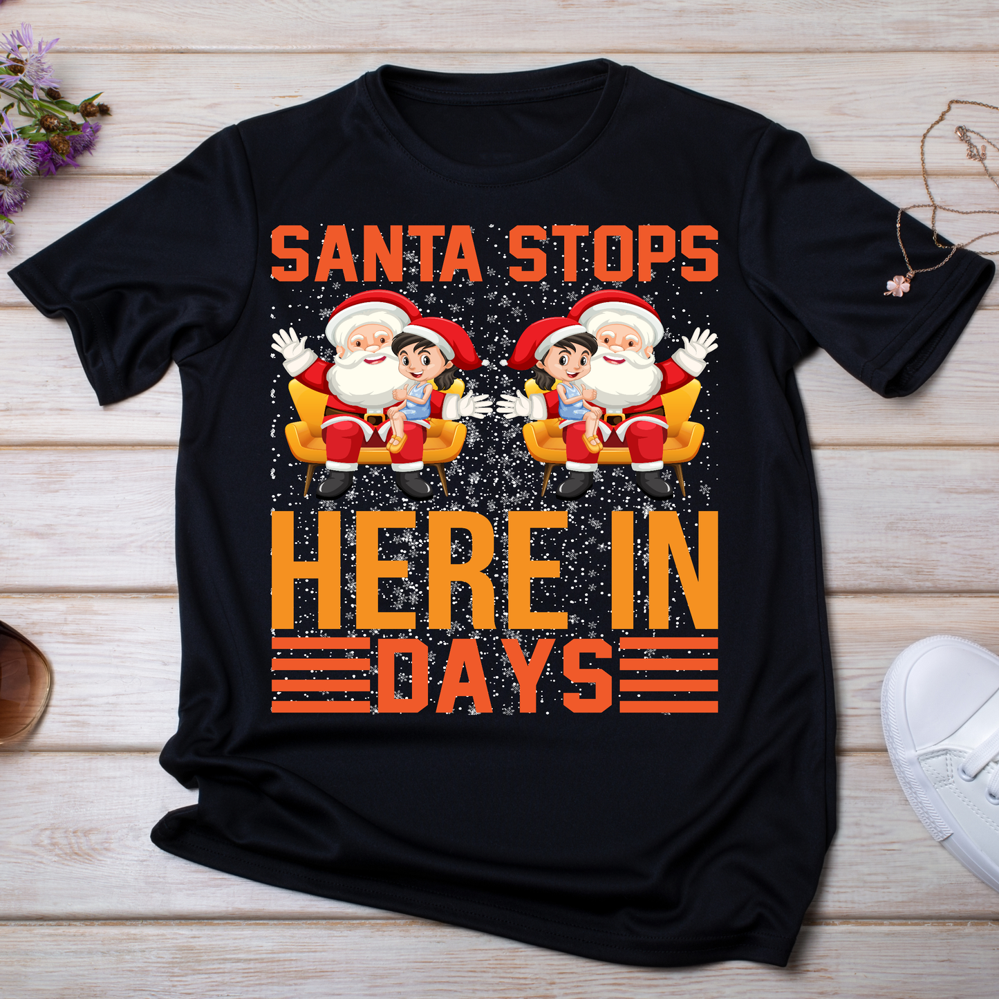 Santa stops here in days Women's Christmas t-shirt - Premium t-shirt from Lees Krazy Teez - Just $21.95! Shop now at Lees Krazy Teez