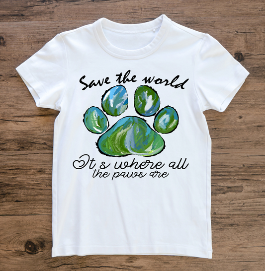 Save the world its where all the paws are - awesome earth day t-shirt - Premium t-shirt from Lees Krazy Teez - Just $21.95! Shop now at Lees Krazy Teez