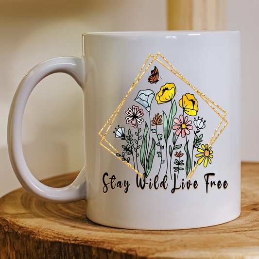 Stay wild live free flowers country livin Mug - Premium mugs from Lees Krazy Teez - Just $24.95! Shop now at Lees Krazy Teez
