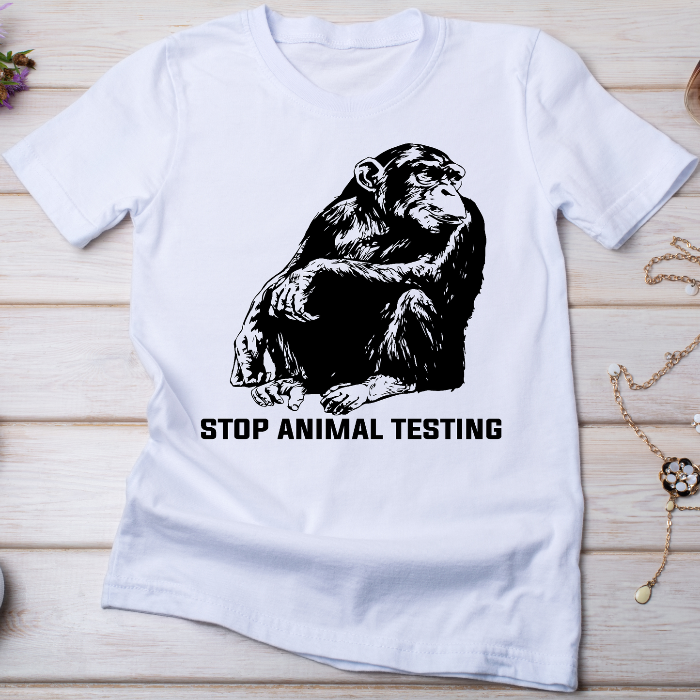 Stop animal testing monkey Women's vegan t-shirt - Premium t-shirt from Lees Krazy Teez - Just $19.95! Shop now at Lees Krazy Teez