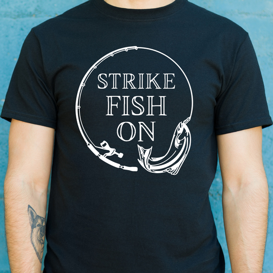 Strike fish on Men's cool fishing shirt - Premium t-shirt from Lees Krazy Teez - Just $19.95! Shop now at Lees Krazy Teez