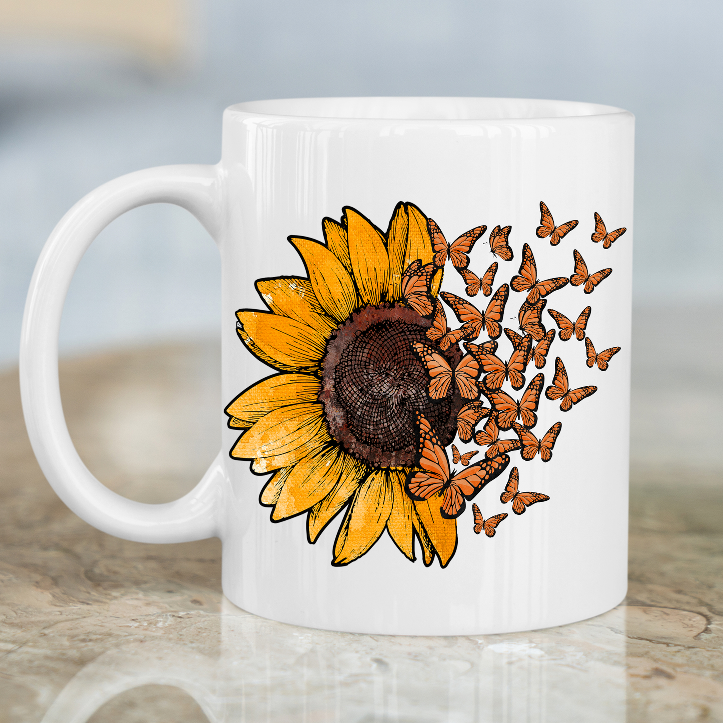 Sunflowers and butterflies Mug - Premium mugs from Lees Krazy Teez - Just $24.95! Shop now at Lees Krazy Teez