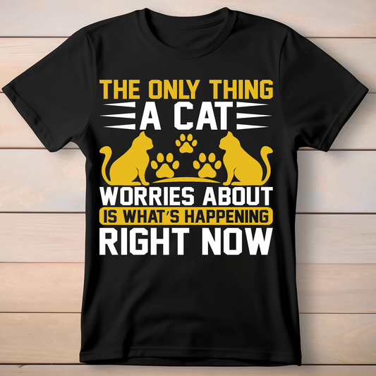 The only thing a cat worries about is what's happening right now t-shirt - Premium t-shirt from Lees Krazy Teez - Just $21.95! Shop now at Lees Krazy Teez