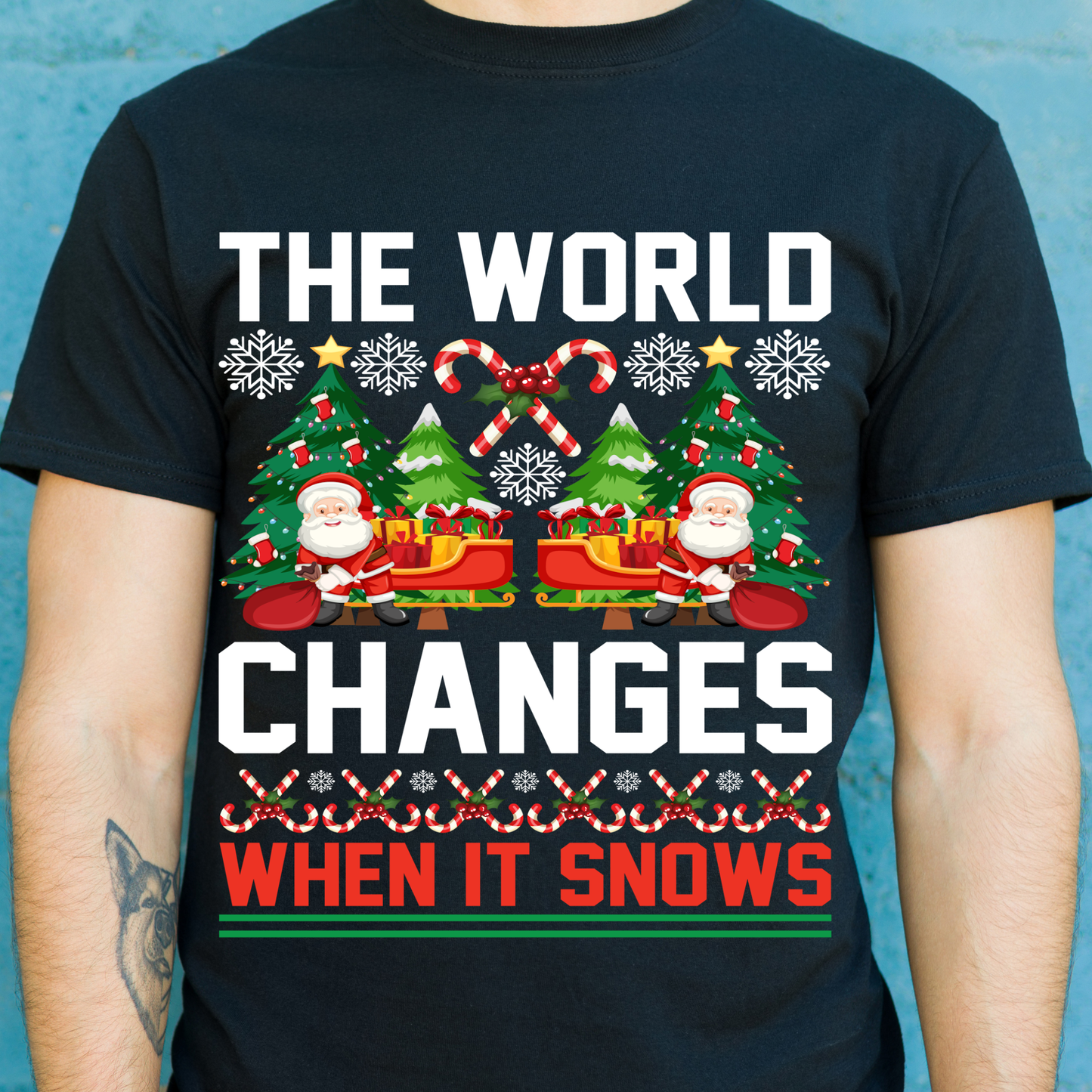 The world changes when it snows Santa Claus Christmas t-shirt - Premium t-shirt from Lees Krazy Teez - Just $21.95! Shop now at Lees Krazy Teez