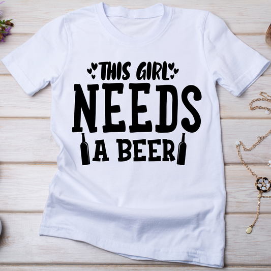 This girl needs a beer drinking tee - Womens funny t-shirt - Premium t-shirt from Lees Krazy Teez - Just $21.95! Shop now at Lees Krazy Teez