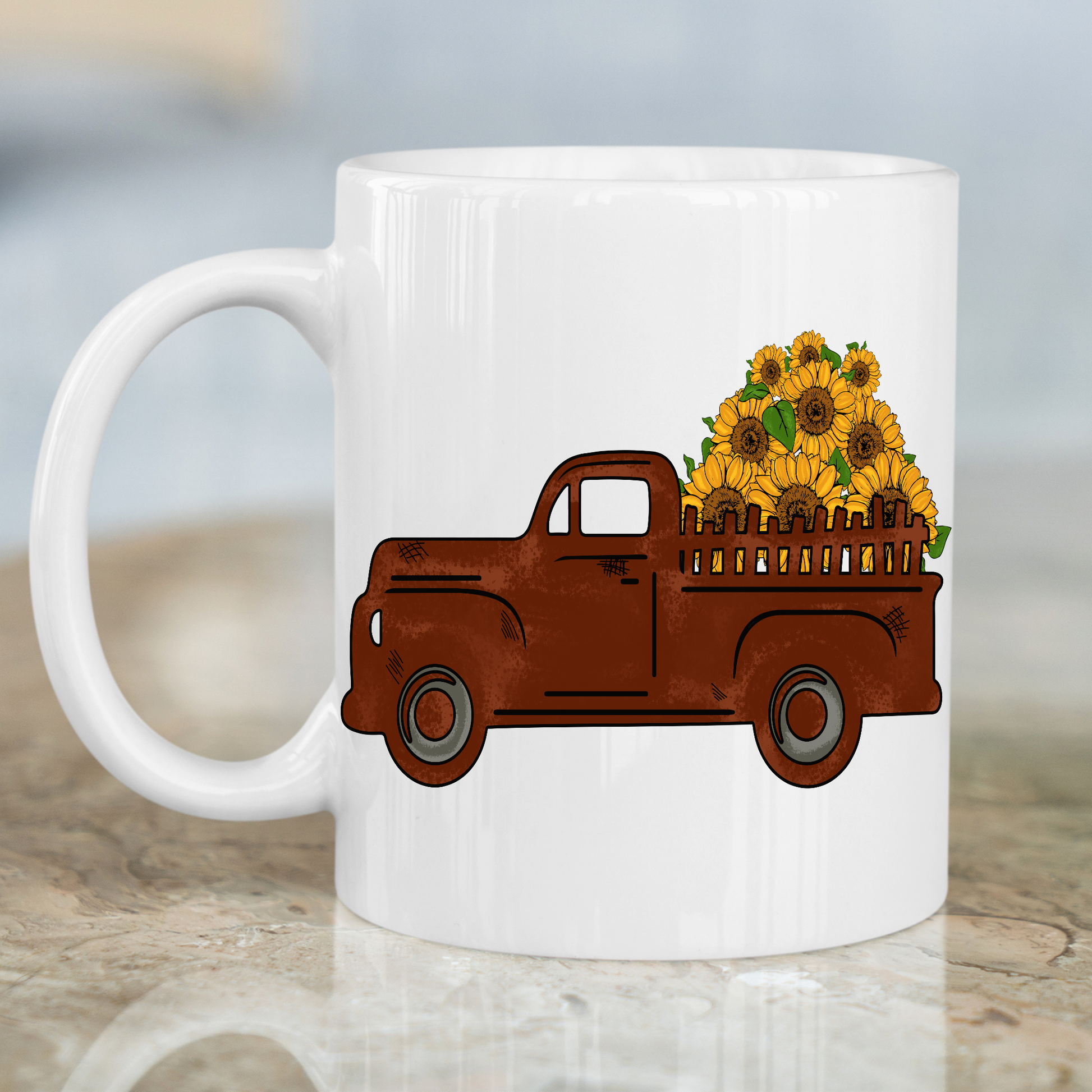Truck full of sunflowers country Mug - Premium mugs from Lees Krazy Teez - Just $24.95! Shop now at Lees Krazy Teez