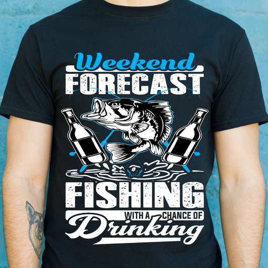 Weekend forecast fishing with a chance of drinking t-shirt - Premium t-shirt from Lees Krazy Teez - Just $19.95! Shop now at Lees Krazy Teez