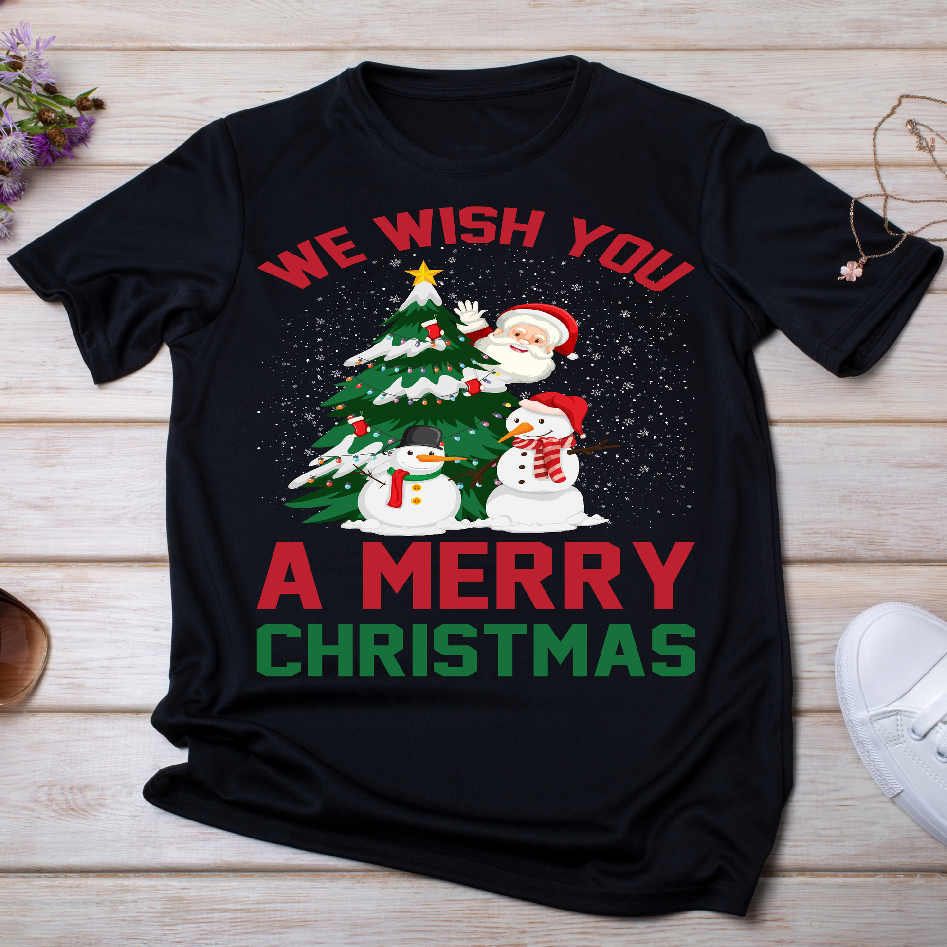 We wish you a merry Christmas snowman and santa Women's t-shirt - Premium t-shirt from Lees Krazy Teez - Just $21.95! Shop now at Lees Krazy Teez