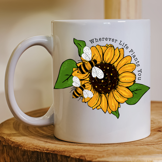 Where ever life plants you sunflower bee funny Mug - Premium mugs from Lees Krazy Teez - Just $24.95! Shop now at Lees Krazy Teez