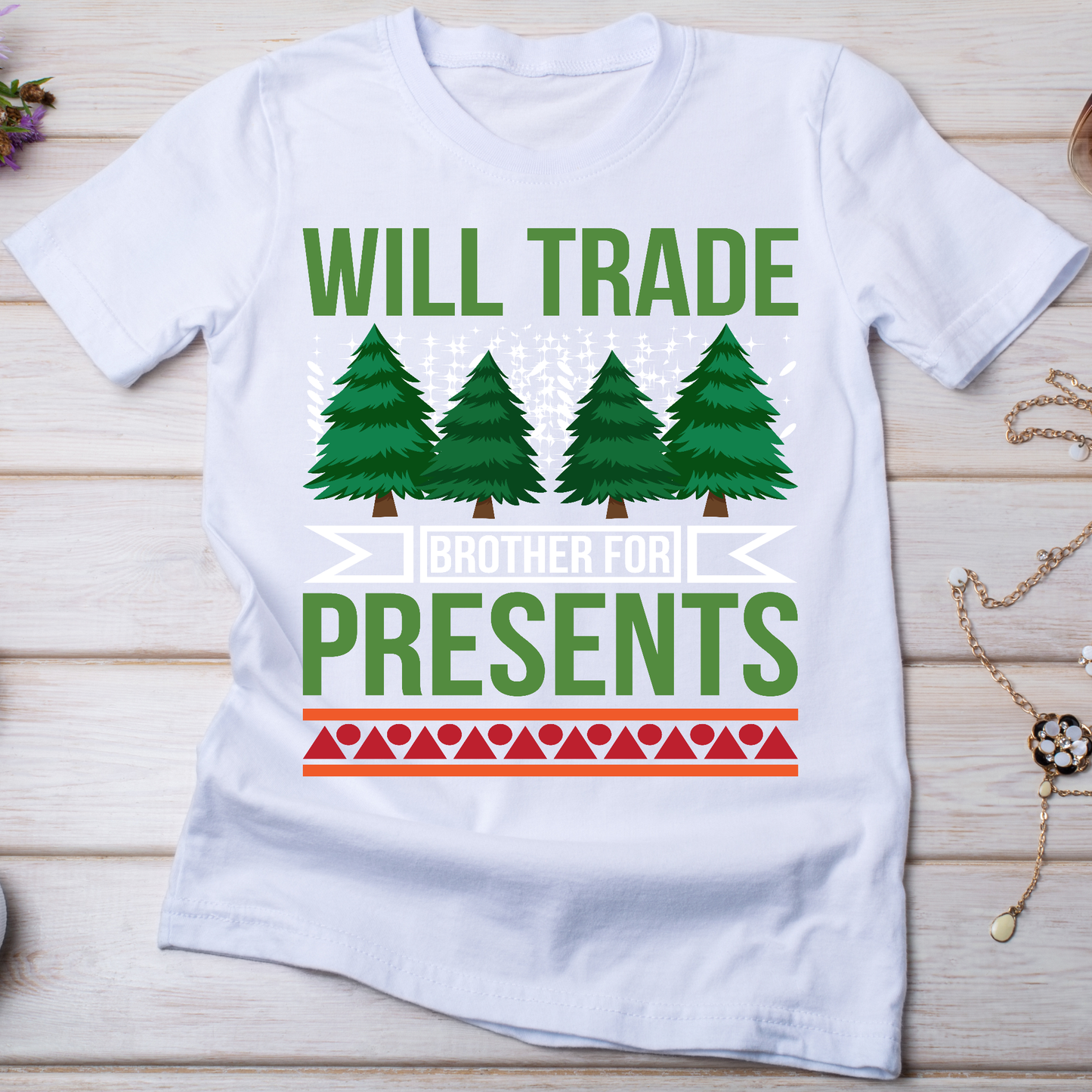 Will trade brother for presents - Women's Christmas t-shirt - Premium t-shirt from Lees Krazy Teez - Just $21.95! Shop now at Lees Krazy Teez