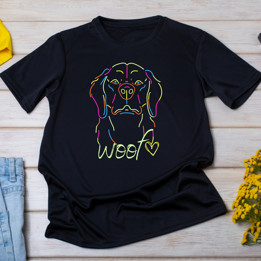 Woof love neon dog - t shirt for women animal t-shirt - Premium t-shirt from Lees Krazy Teez - Just $21.95! Shop now at Lees Krazy Teez
