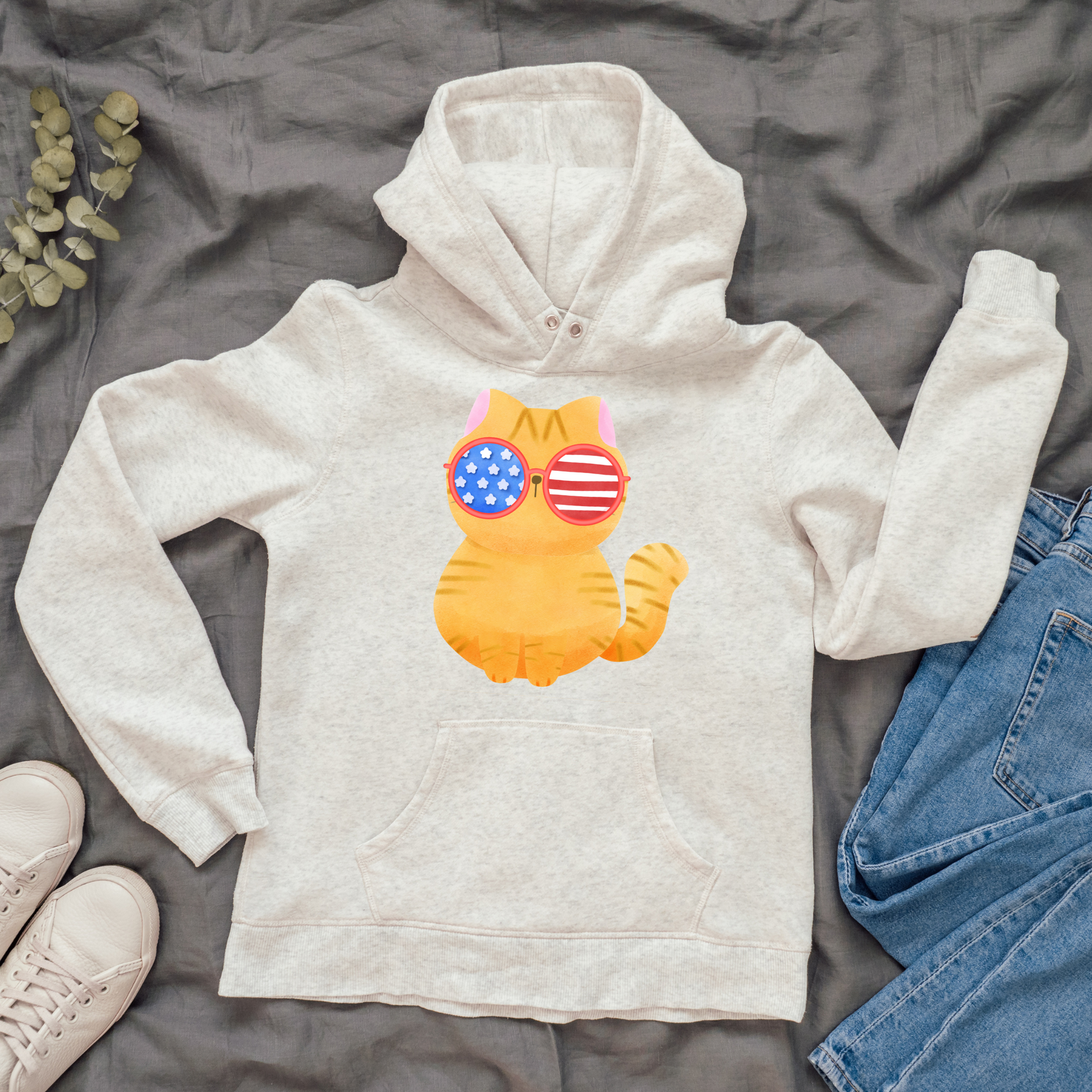 Yellow U.S.A Cat Girls 4th of July hoodie - Premium Hoodie from Lees Krazy Teez - Just $39.95! Shop now at Lees Krazy Teez