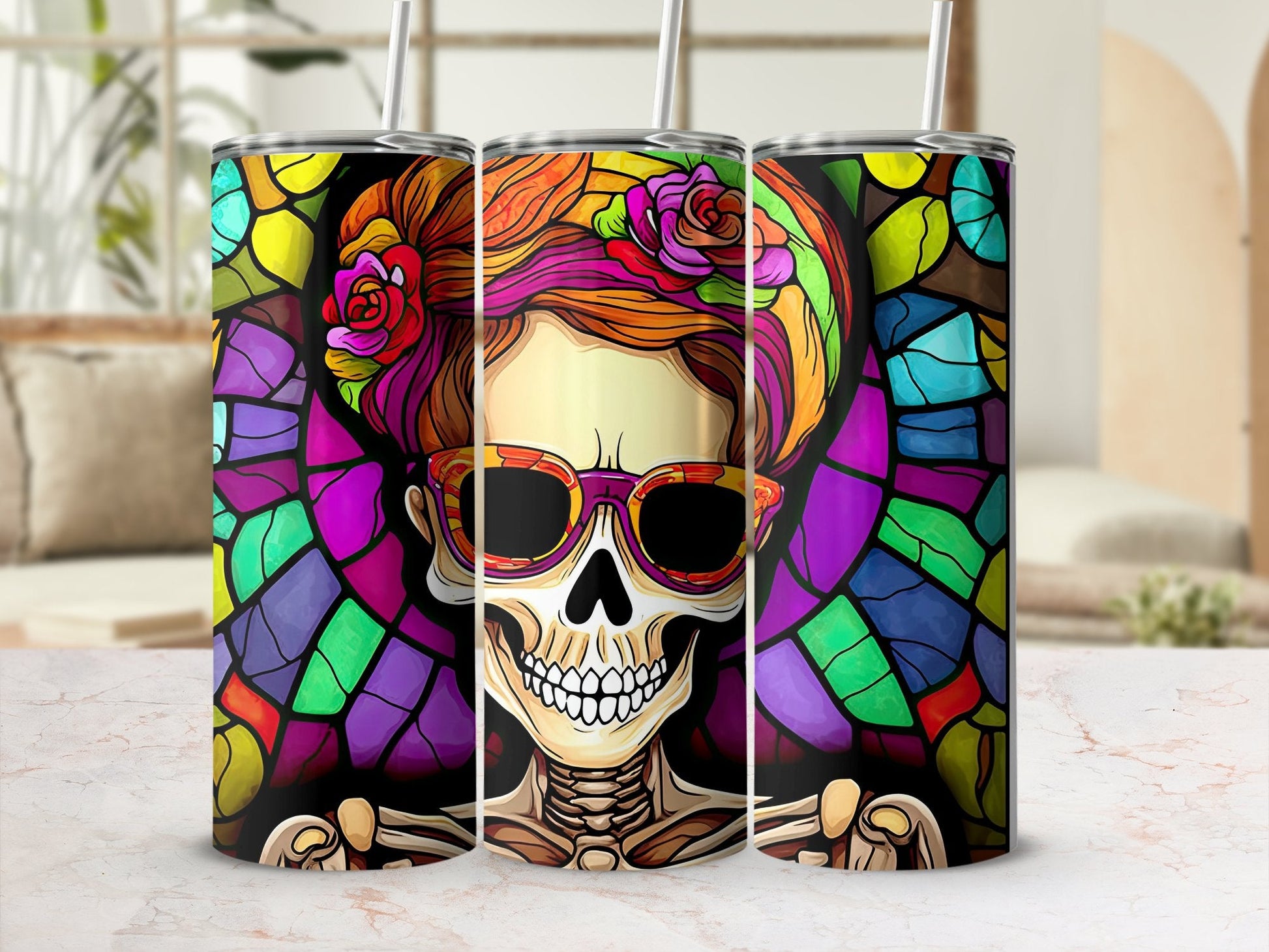 Halloween Skull wearing shades 20oz tumbler - Premium tumbler from MyDesigns - Just $26.95! Shop now at Lees Krazy Teez