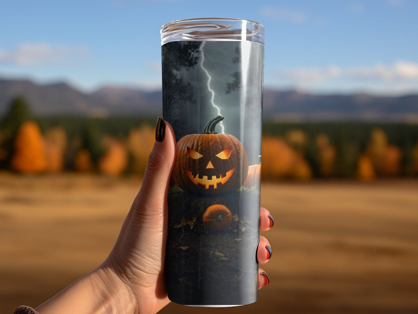 Jack o Lantern storm 20oz horror Halloween tumbler - Premium tumbler from MyDesigns - Just $26.95! Shop now at Lees Krazy Teez