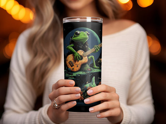 3d frog jamming out on guitar 20oz skinny tumbler - Premium tumbler from MyDesigns - Just $29.95! Shop now at Lees Krazy Teez