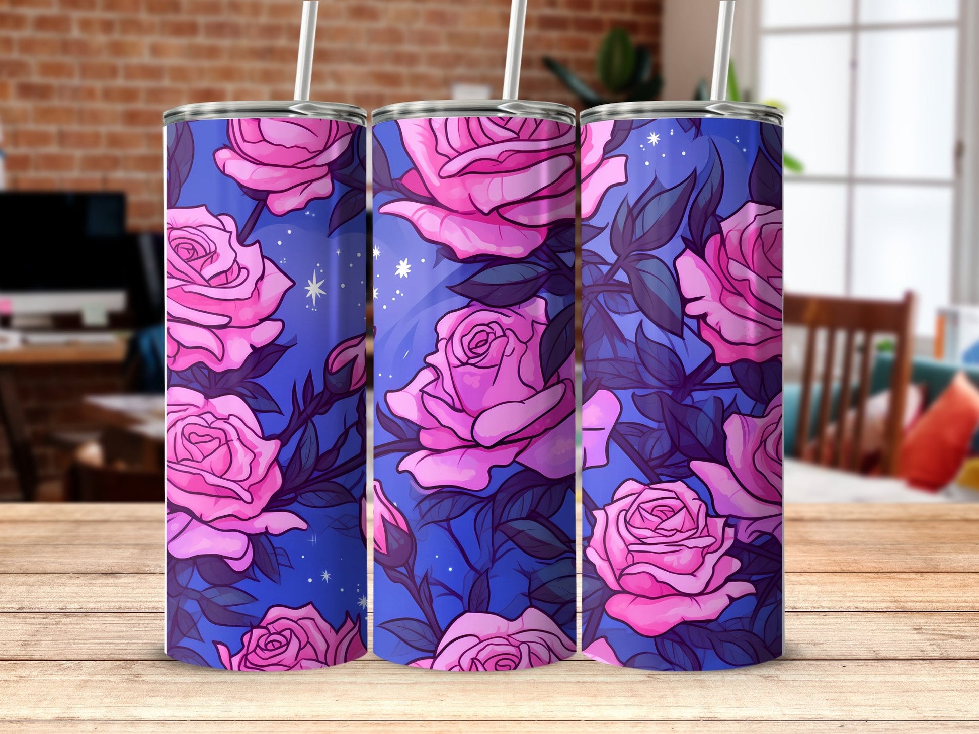 Blue and pink rose magical world 20oz skinny tumbler - Premium tumbler from MyDesigns - Just $29.95! Shop now at Lees Krazy Teez