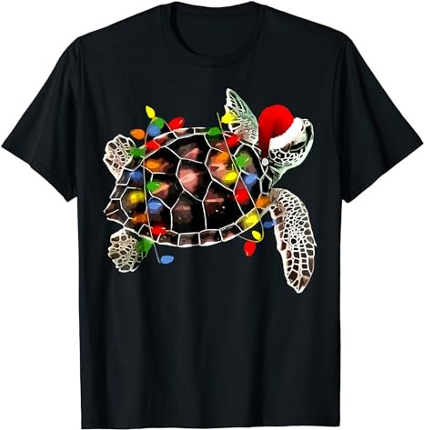 Sea Turtle Christmas Lights Funny Santa Hat Merry Christmas T-Shirt - Premium t-shirt from MyDesigns - Just $19.95! Shop now at Lees Krazy Teez