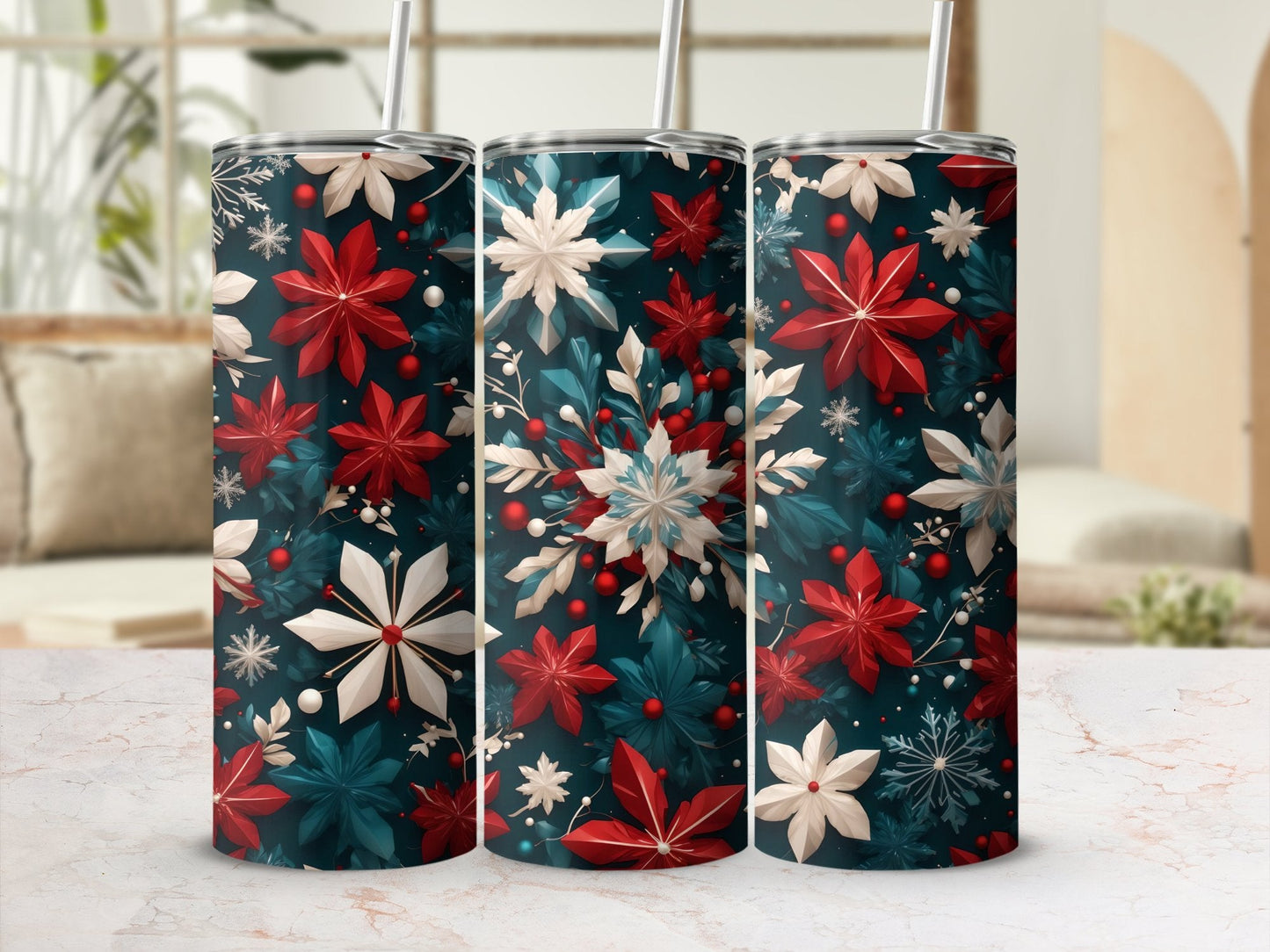 Snowflake Christmas 3D 20oz skinny Tumbler Wrap - Premium tumbler from MyDesigns - Just $26.95! Shop now at Lees Krazy Teez