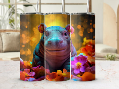 Neon Baby Hippo 20 Oz 20oz skinny tumbler - Premium tumbler from MyDesigns - Just $26.95! Shop now at Lees Krazy Teez