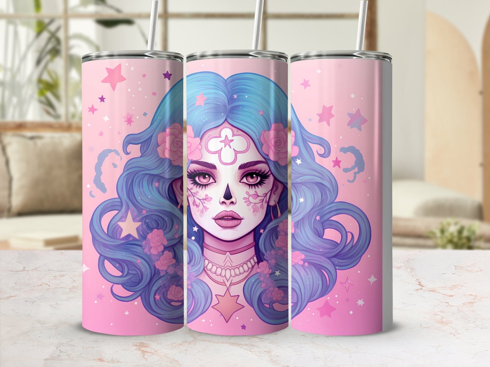 3d emo woman in bedded in roses 20oz skinny tumbler - Premium tumbler from MyDesigns - Just $26.95! Shop now at Lees Krazy Teez